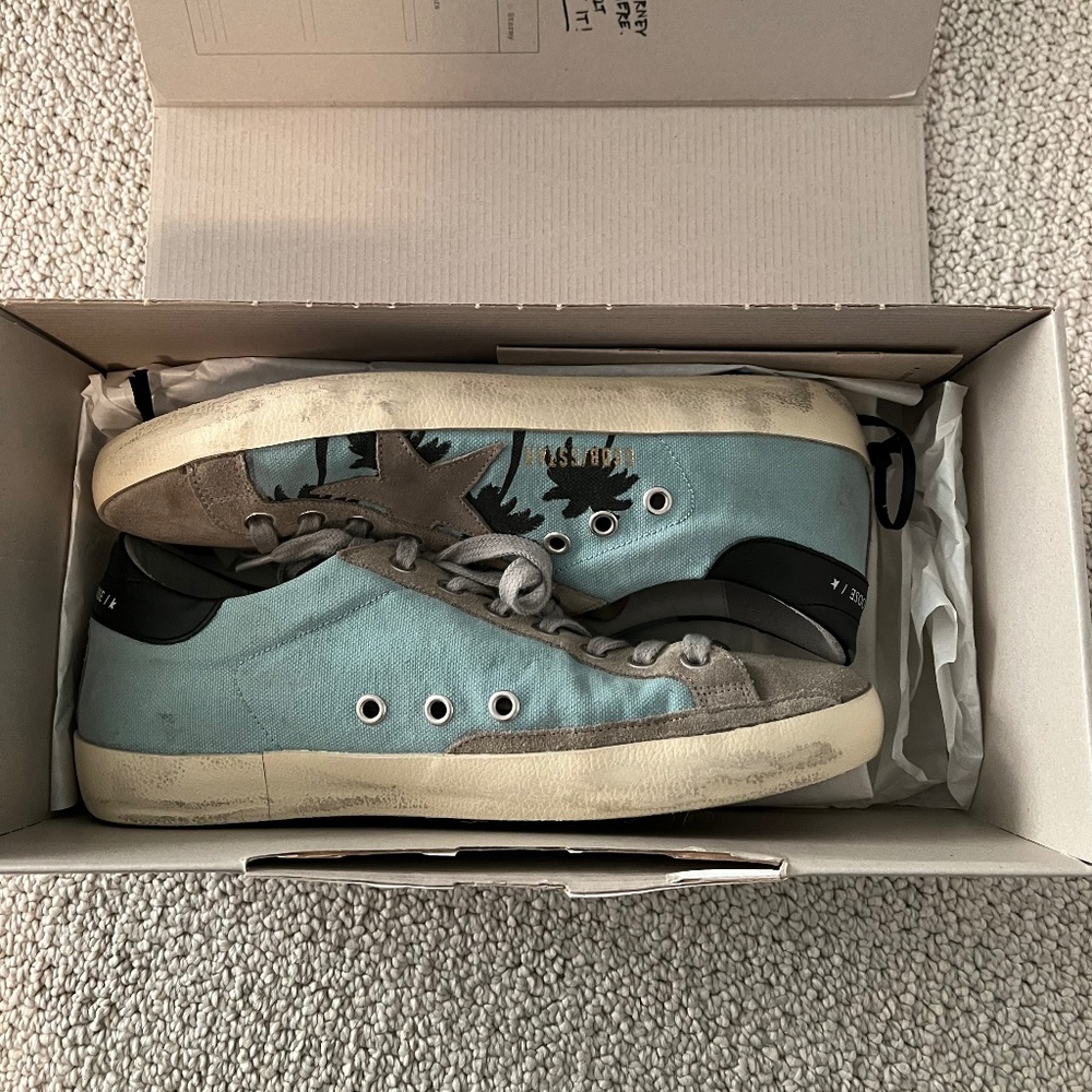 Golden Goose Men's Super Star Palm Tree-Print Canvas Low-Top Sneakers - NWOT